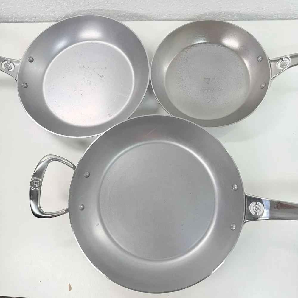 De Buyer Frying Pan Set 3 Piece Carbon Steel 12.5in Oven Safe Induction Silver